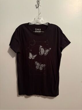 Free State Black Butterfly Celestial Graphic Short Sleeve Tee XXL Casual T-shirt